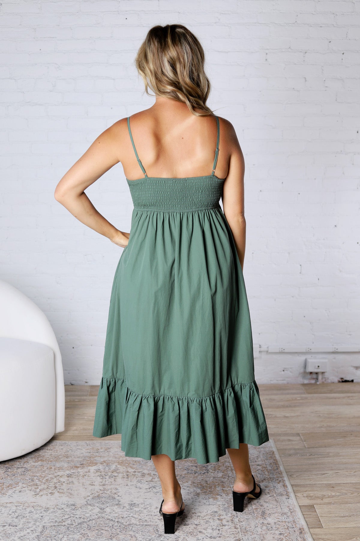 Jiselle Shirring Top Tiered Midi Dress