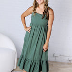 Jiselle Shirring Top Tiered Midi Dress