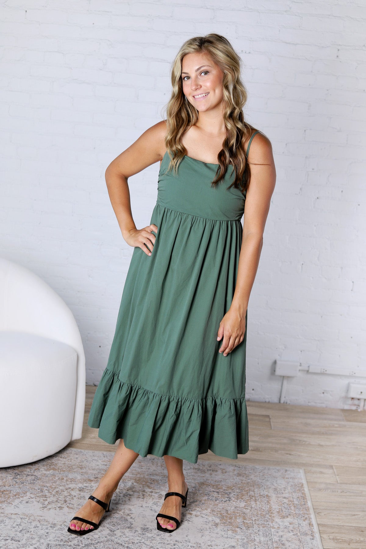 Jiselle Shirring Top Tiered Midi Dress