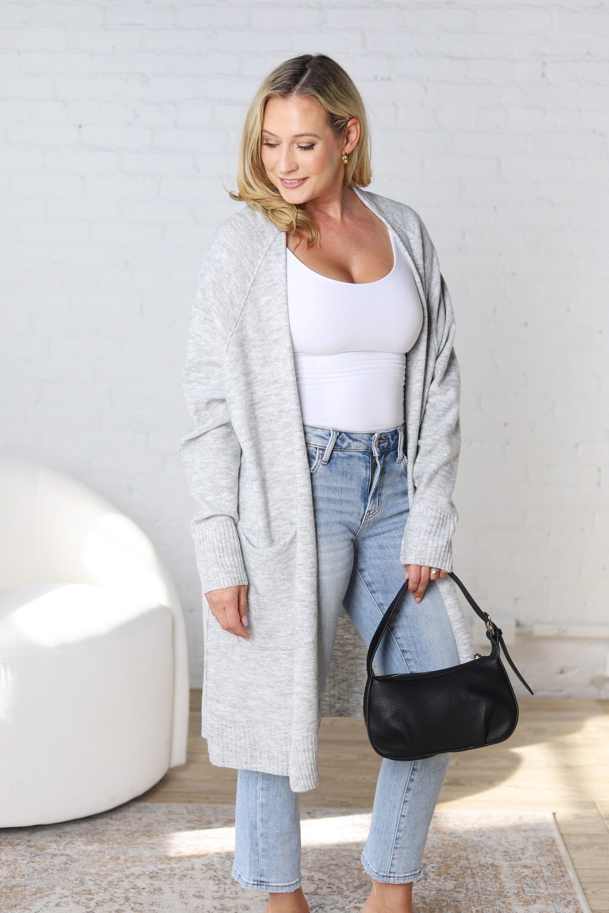 Jolie Long Line Cardigan - Grey