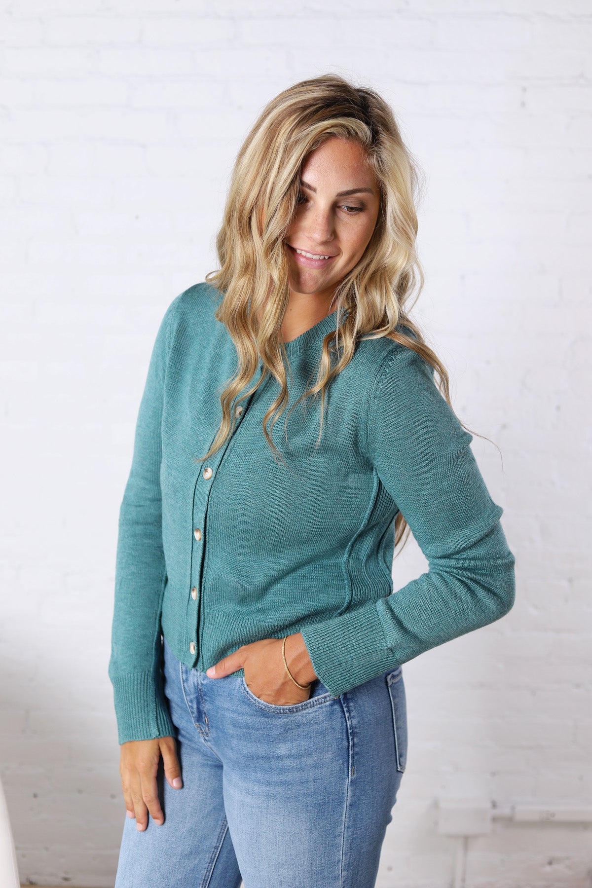 Jolie Wool Blended Button Up Cardigan - Emerald