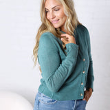 Jolie Wool Blended Button Up Cardigan - Emerald