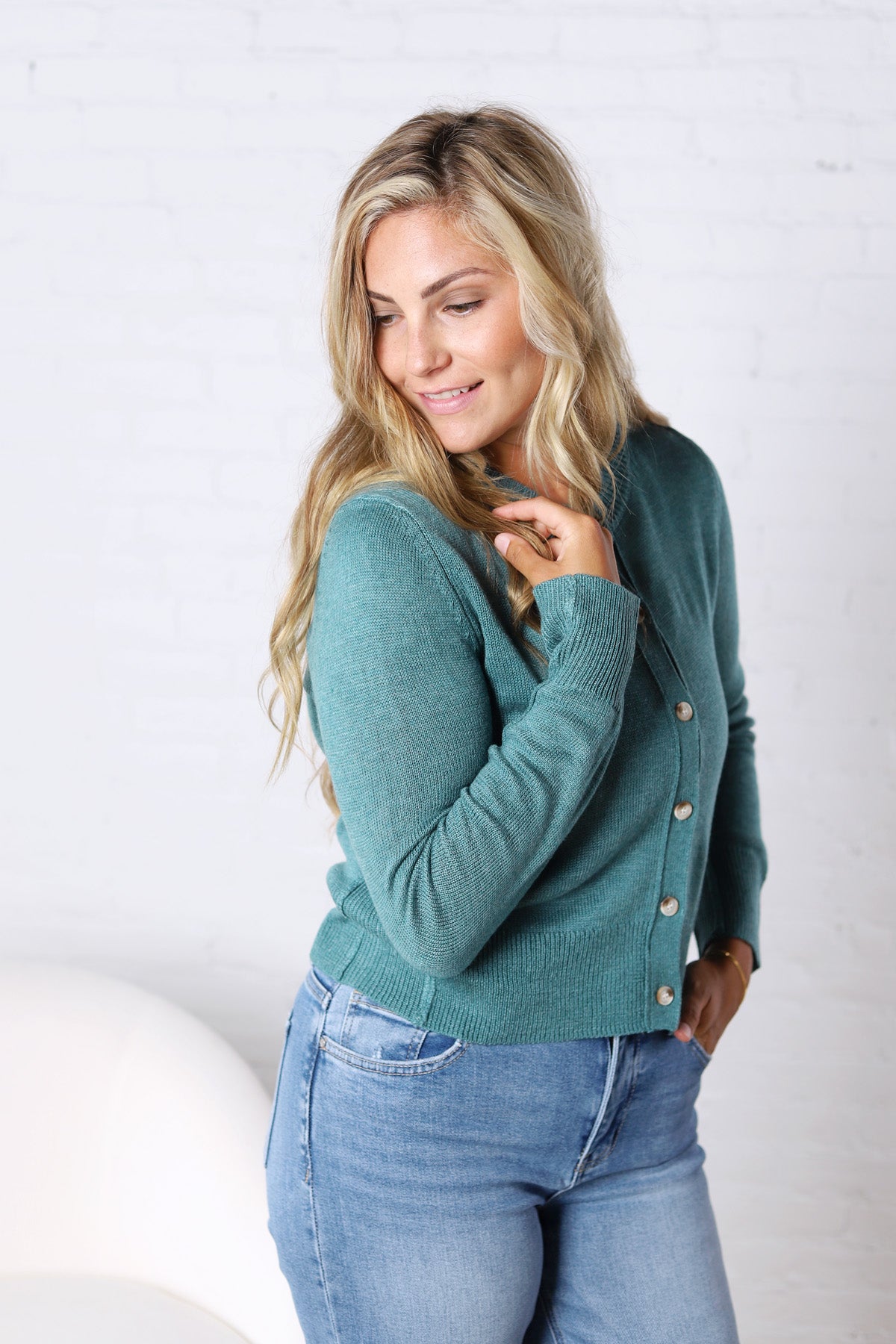 Jolie Wool Blended Button Up Cardigan - Emerald