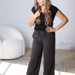 Joliee Tencel Wide Leg Drawstring Pants - Charcoal