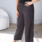 Joliee Tencel Wide Leg Drawstring Pants - Charcoal