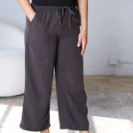 Joliee Tencel Wide Leg Drawstring Pants - Charcoal