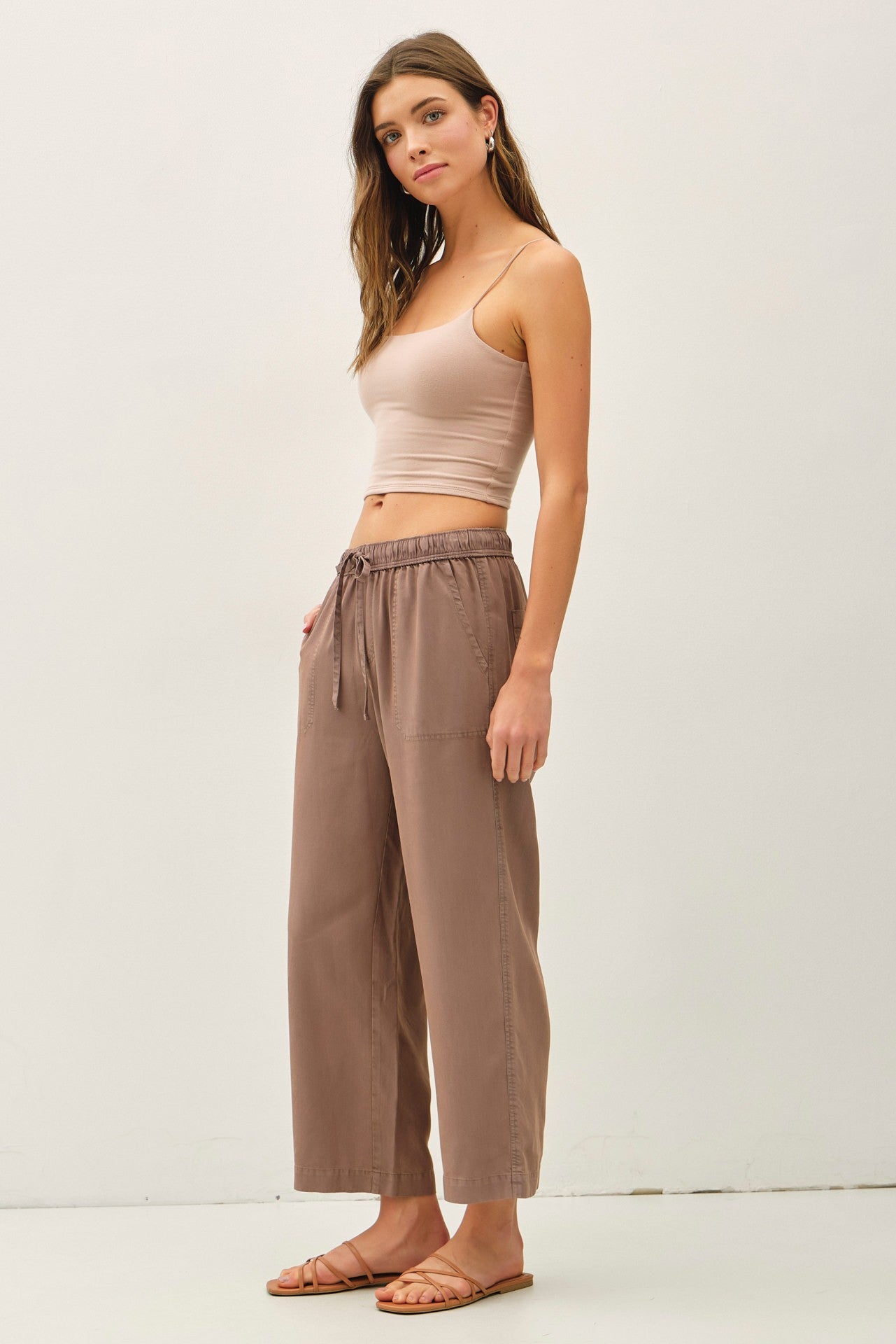 Joliee Tencel Wide Leg Drawstring Pants - CoCoa