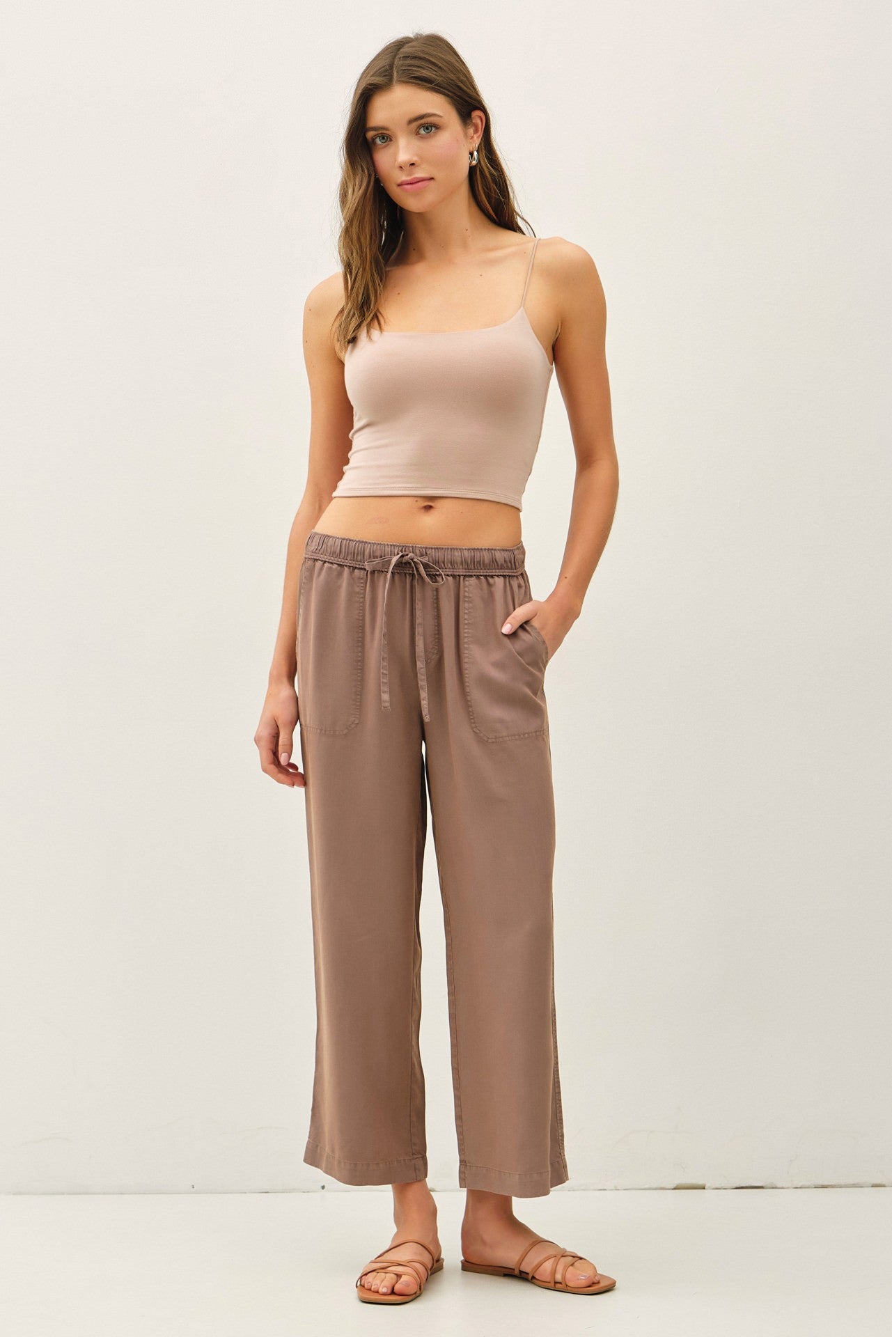 Joliee Tencel Wide Leg Drawstring Pants - CoCoa