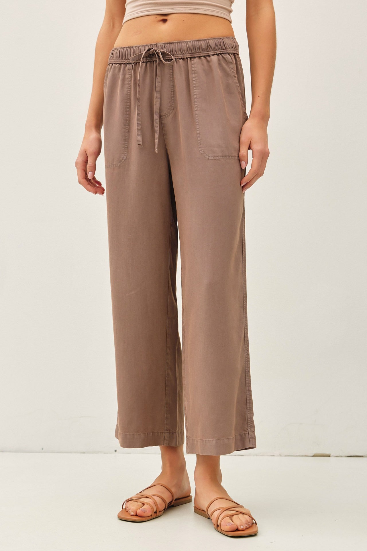 Joliee Tencel Wide Leg Drawstring Pants - CoCoa