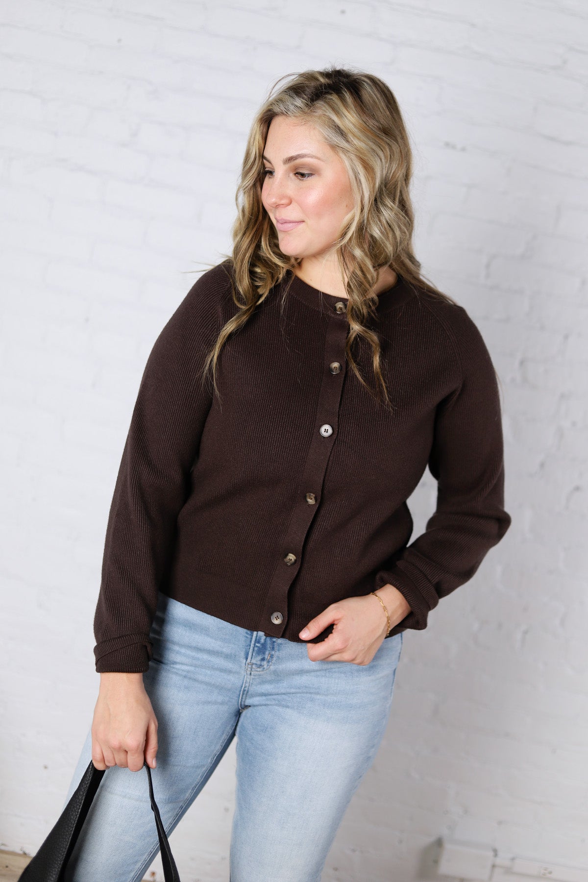 Jora Ribbed Button-Up Cardigan - Chocolate