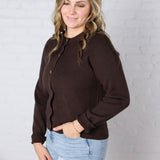 Jora Ribbed Button-Up Cardigan - Chocolate