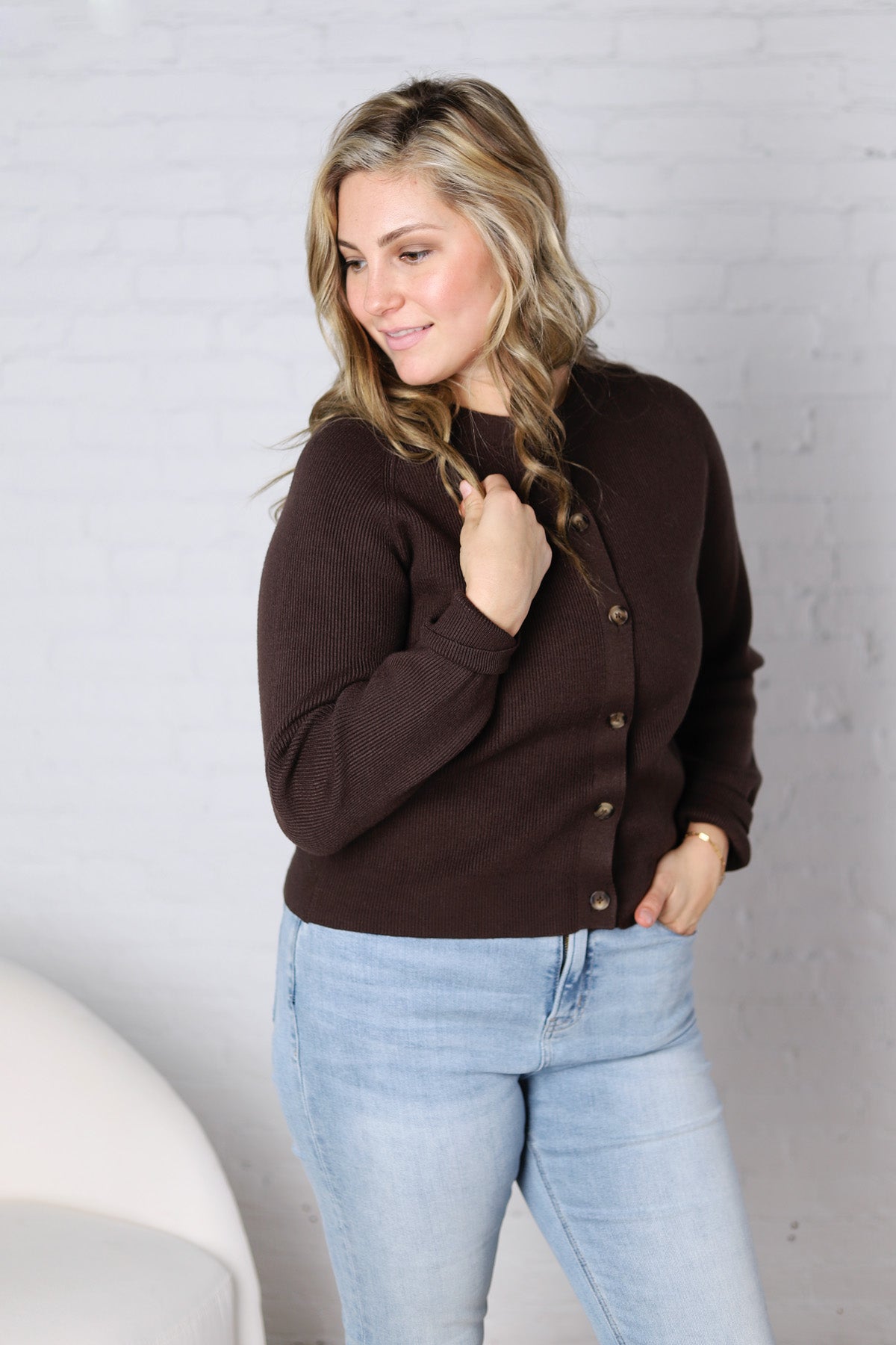 Jora Ribbed Button-Up Cardigan - Chocolate