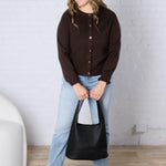 Jora Ribbed Button-Up Cardigan - Chocolate