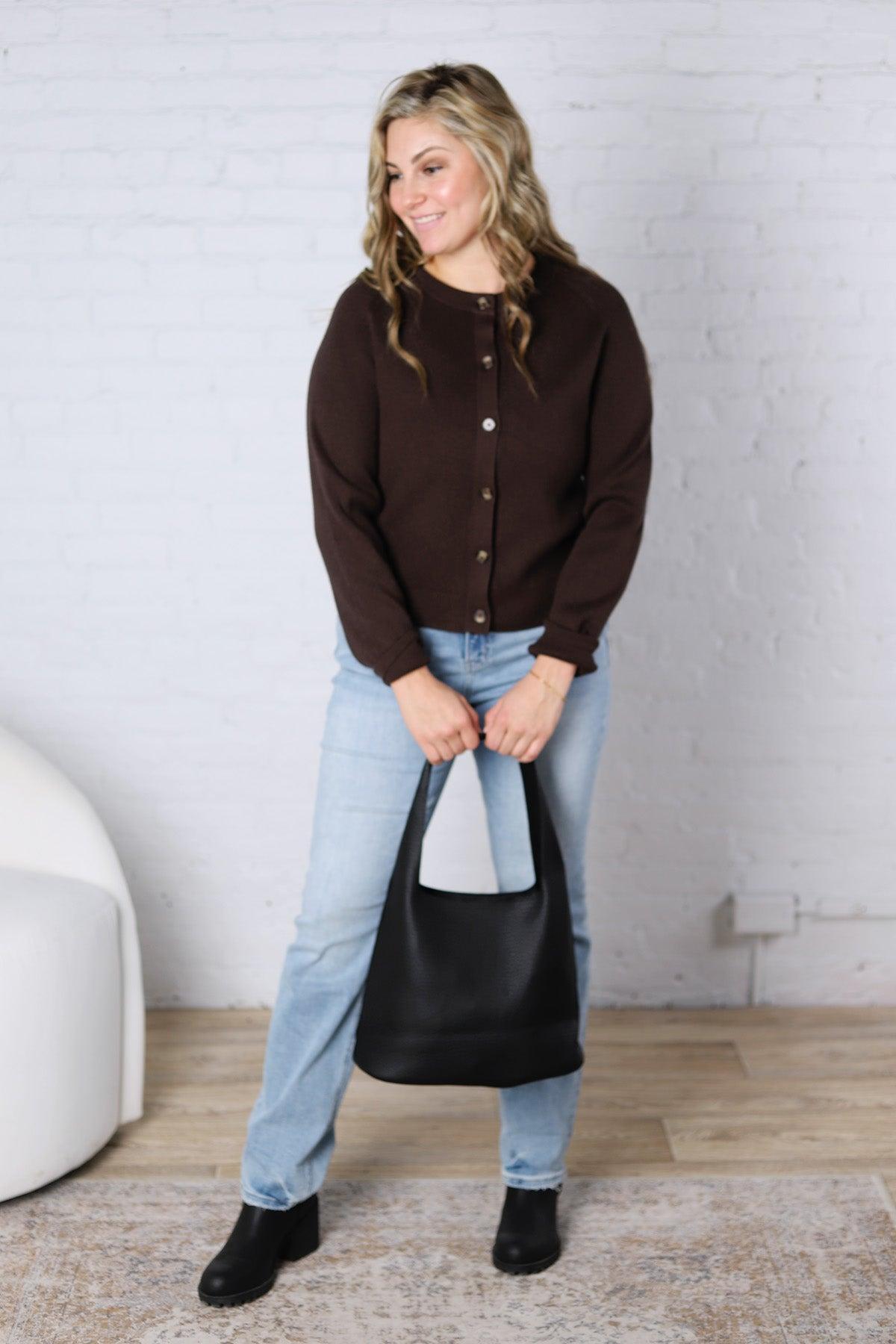 Jora Ribbed Button-Up Cardigan - Chocolate