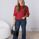 Jori Ruffle Neck Blouse - Red