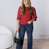 Jori Ruffle Neck Blouse - Red