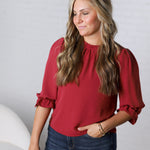 Jori Ruffle Neck Blouse - Red