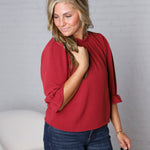 Jori Ruffle Neck Blouse - Red