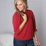 Jori Ruffle Neck Blouse - Red