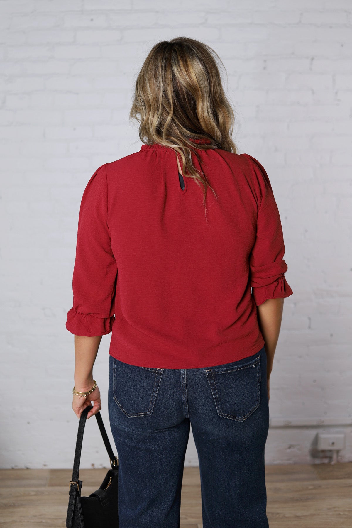 Jori Ruffle Neck Blouse - Red