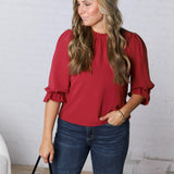 Jori Ruffle Neck Blouse - Red