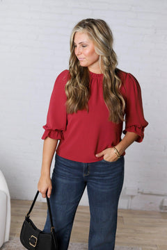 Jori Ruffle Neck Blouse - Red