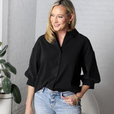 Josephine Balloon Sleeve Shirt - Black