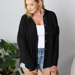 Josie Solid Lightweight Button Down Shirt - Black - FINAL SALE