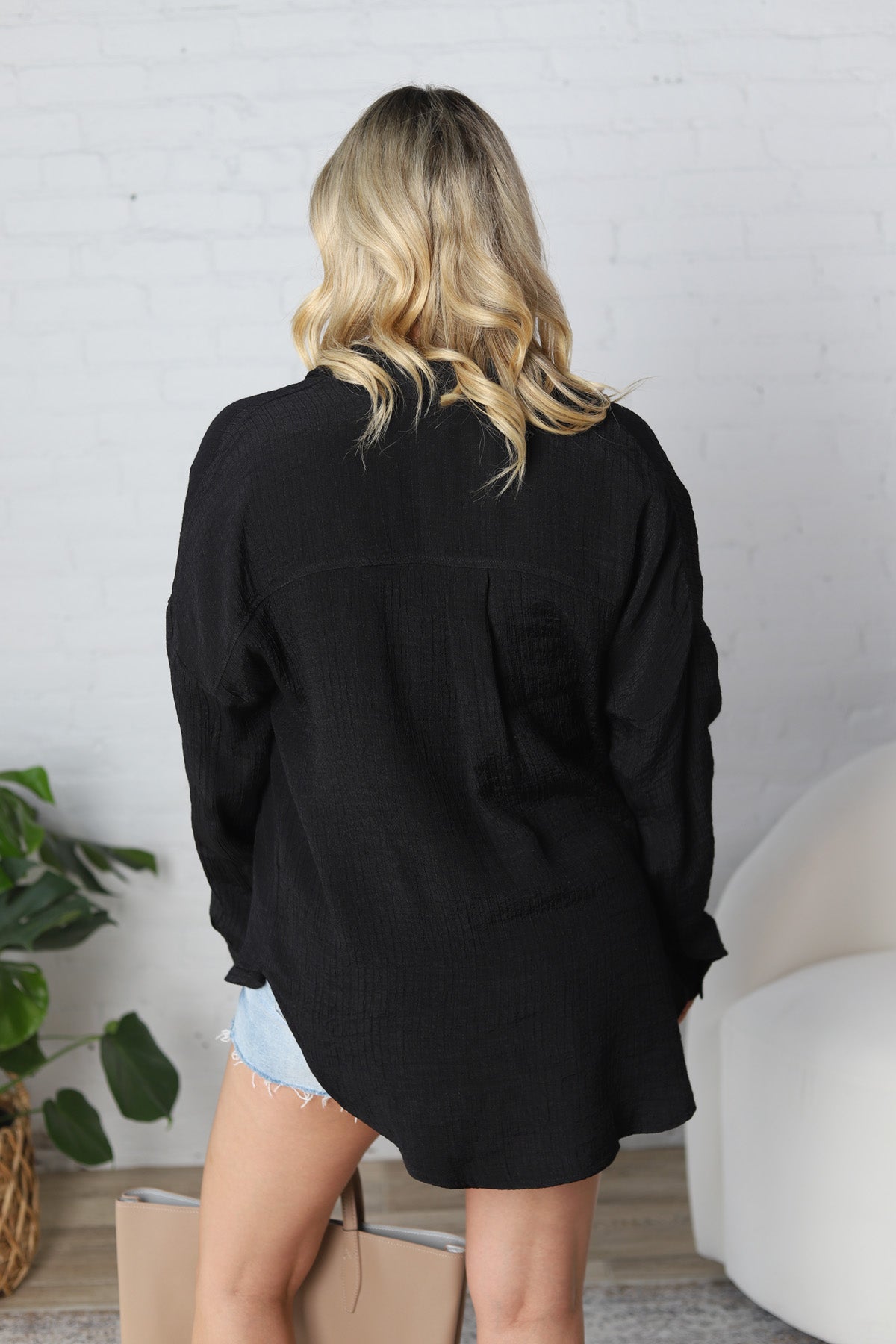 Josie Solid Lightweight Button Down Shirt - Black - FINAL SALE