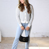 Joss Striped Crew Neck Cardigan - Ivory