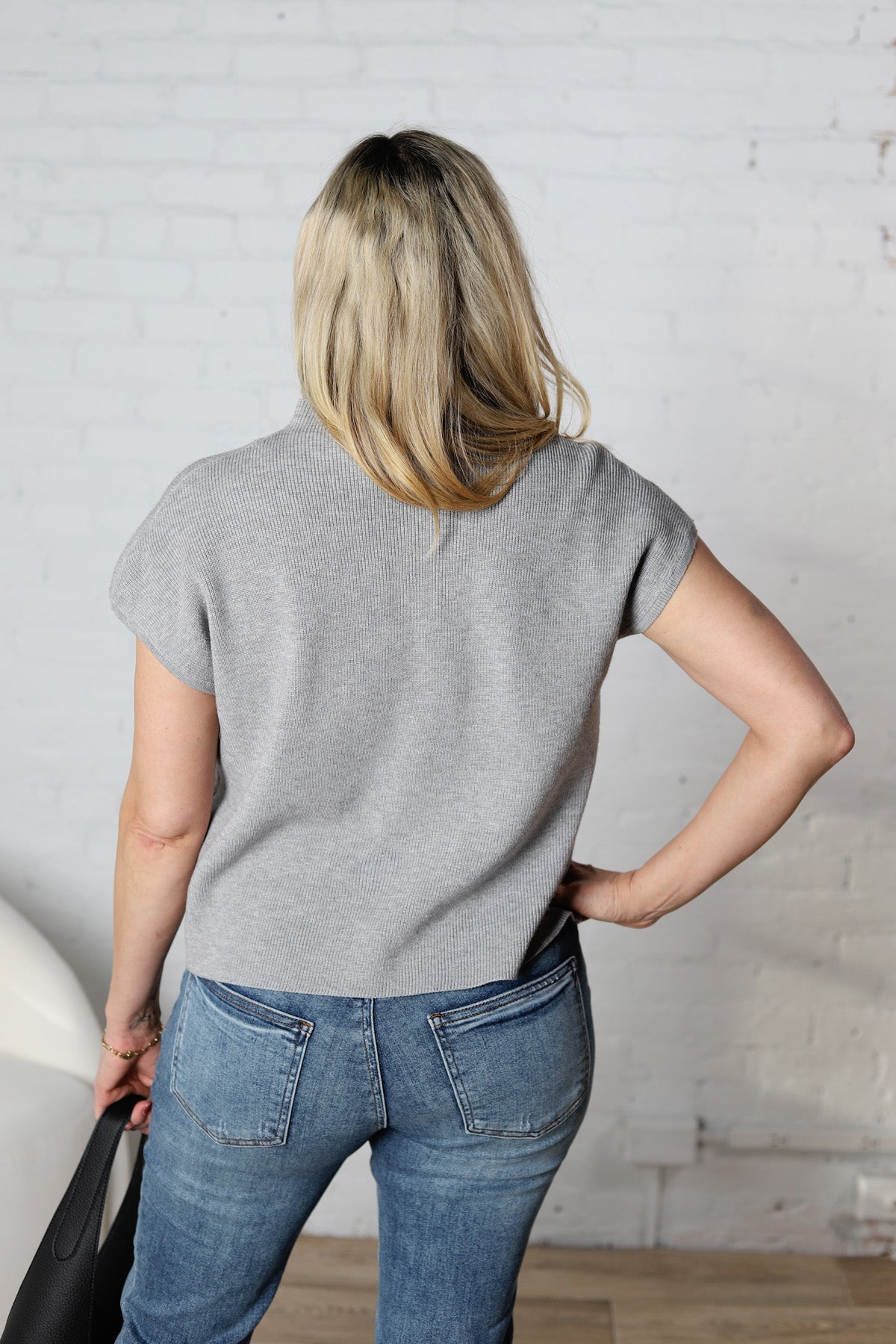 Jovie Short Sleeve Sweater Top - H Grey