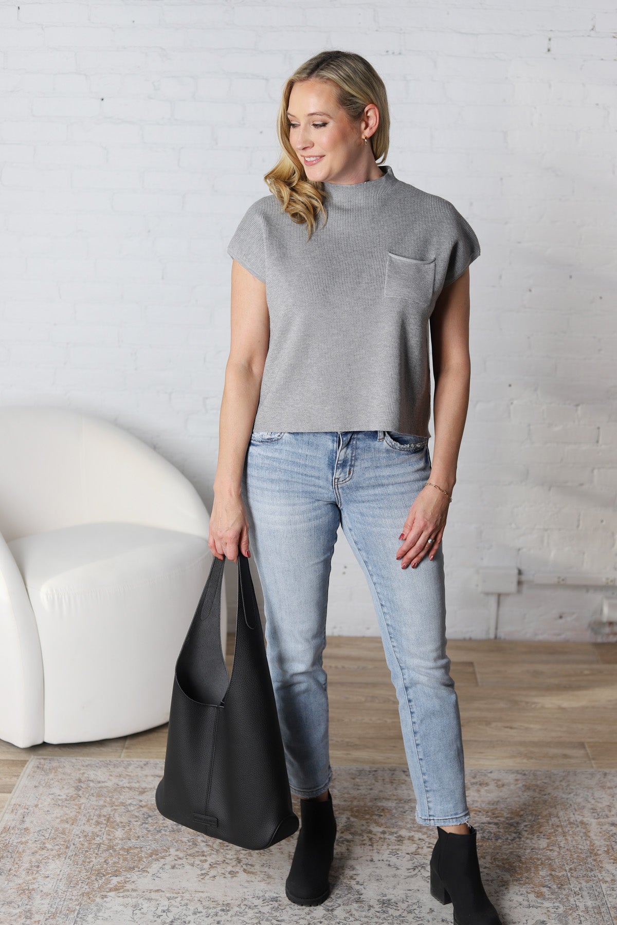 Jovie Short Sleeve Sweater Top - H Grey