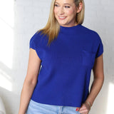 Jovie Short Sleeve Sweater Top - Royal Blue