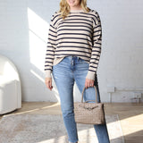 Jovie Striped Raglan Sweater - Oatmeal + Navy