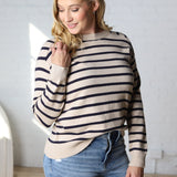 Jovie Striped Raglan Sweater - Oatmeal + Navy