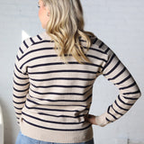 Jovie Striped Raglan Sweater - Oatmeal + Navy