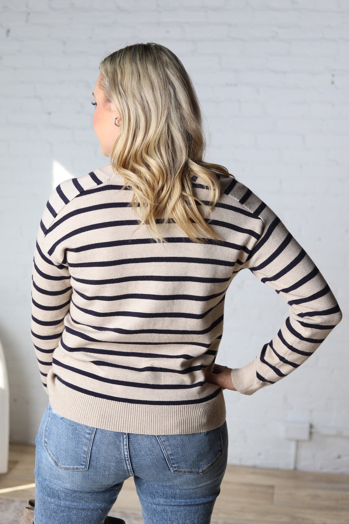 Jovie Striped Raglan Sweater - Oatmeal + Navy