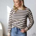 Jovie Striped Raglan Sweater - Oatmeal + Navy