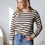 Jovie Striped Raglan Sweater - Oatmeal + Navy