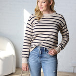 Jovie Striped Raglan Sweater - Oatmeal + Navy