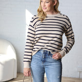 Jovie Striped Raglan Sweater - Oatmeal + Navy