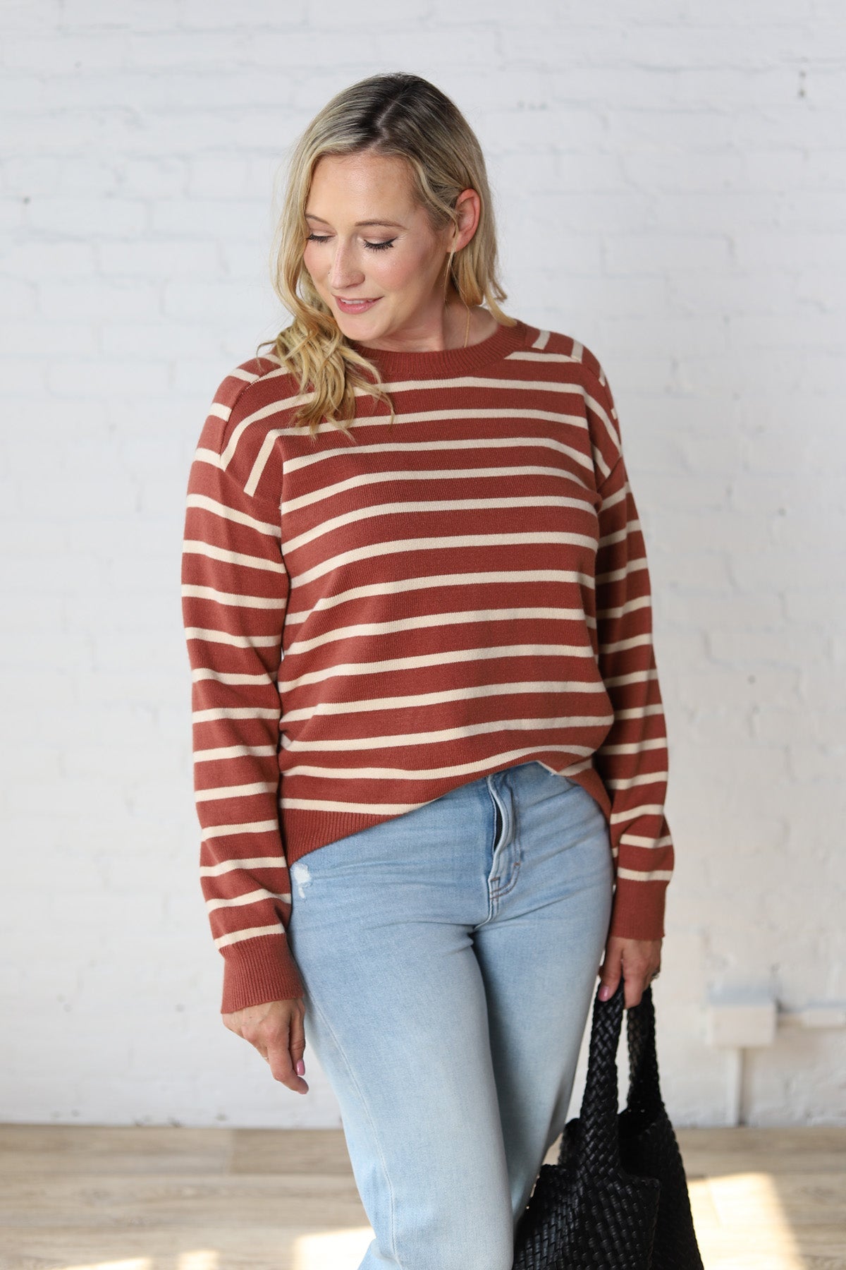 Jovie Striped Raglan Sweater - Picante