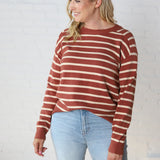 Jovie Striped Raglan Sweater - Picante