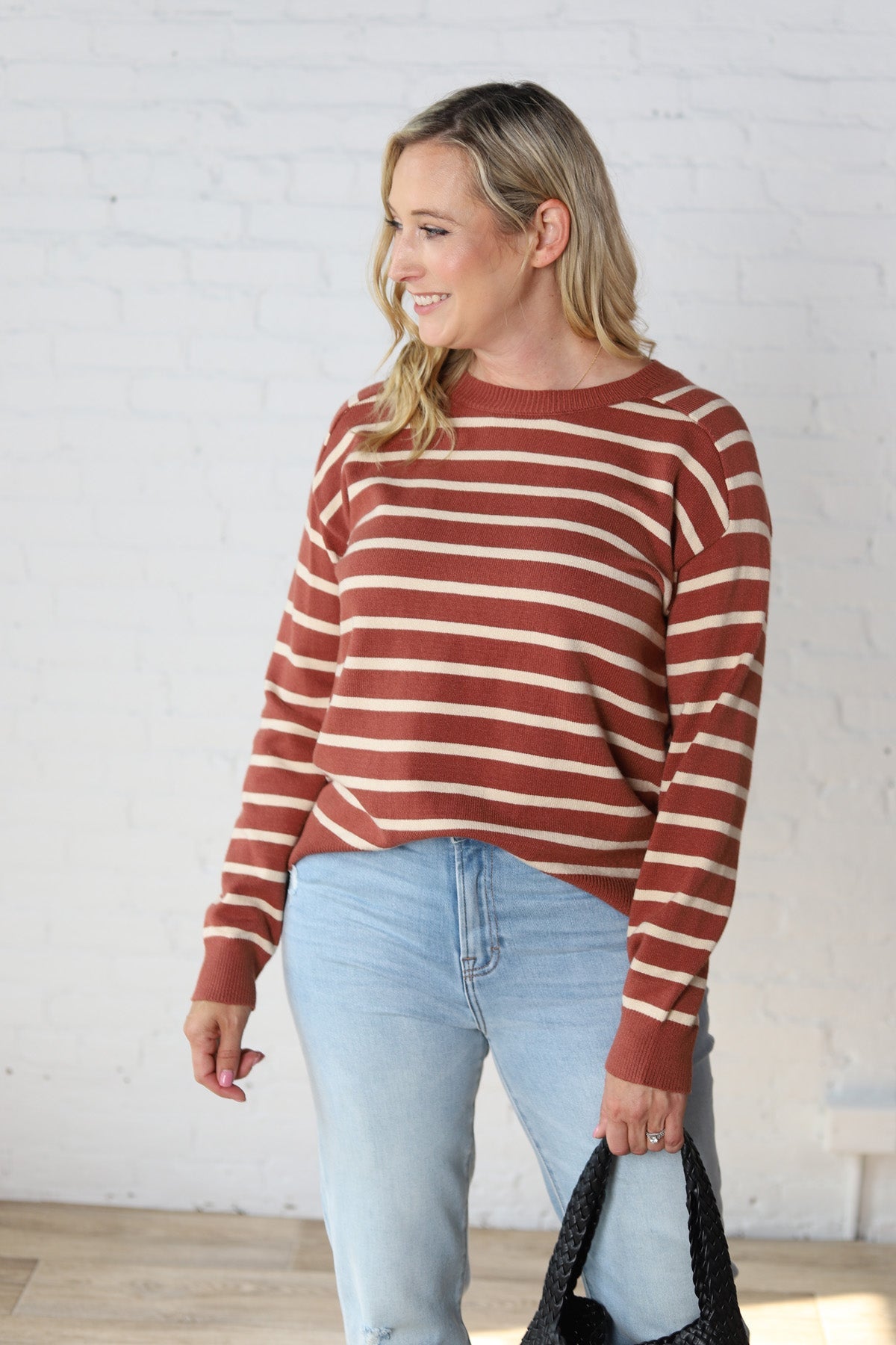 Jovie Striped Raglan Sweater - Picante