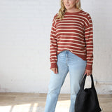 Jovie Striped Raglan Sweater - Picante