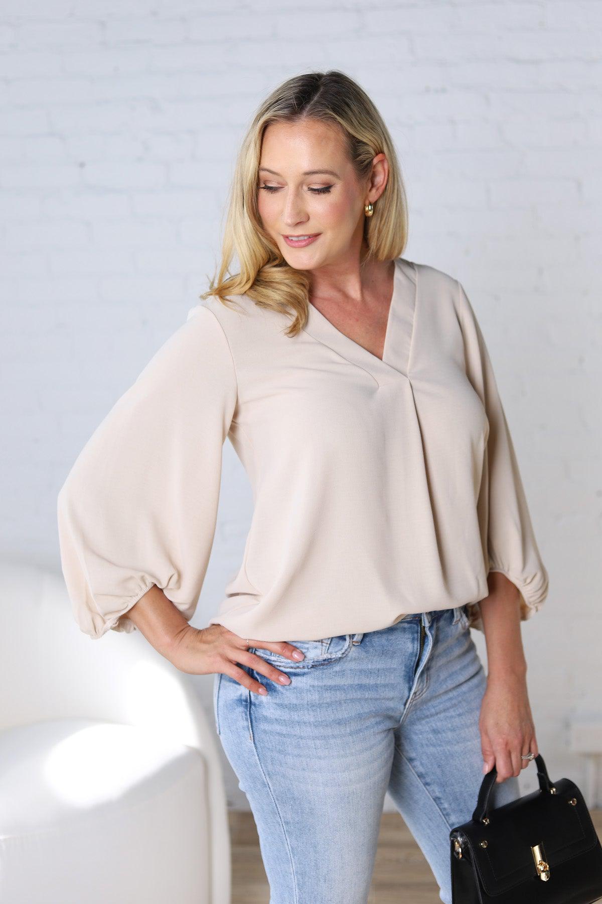 Juna Balloon Sleeve Blouse - Taupe