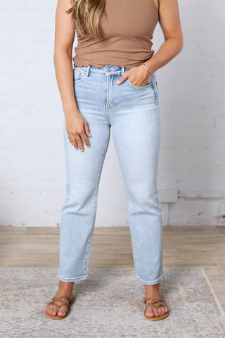 Juna Crop Straight Finished Hem Jeans - Light Wash - Risen Jeans