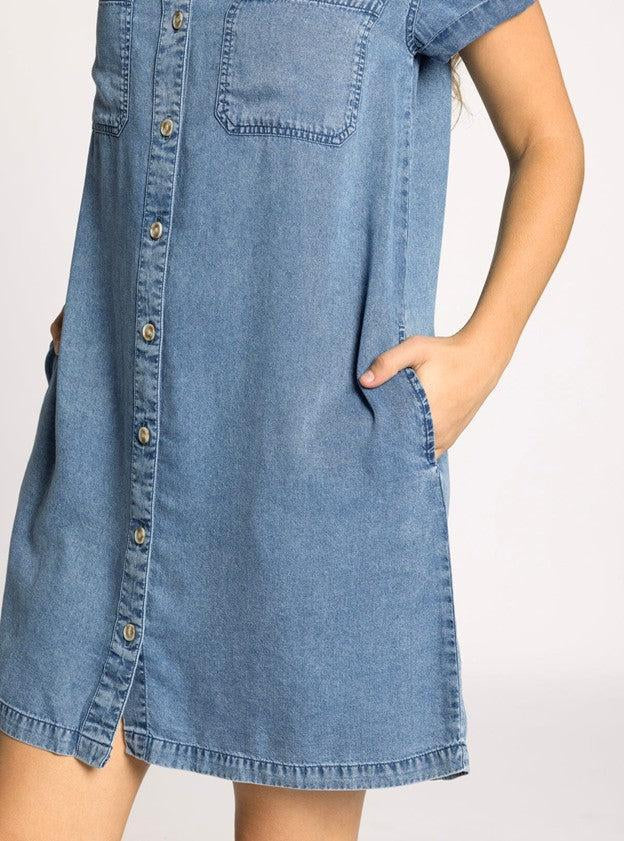 June Denim Dress - Dusty Blue