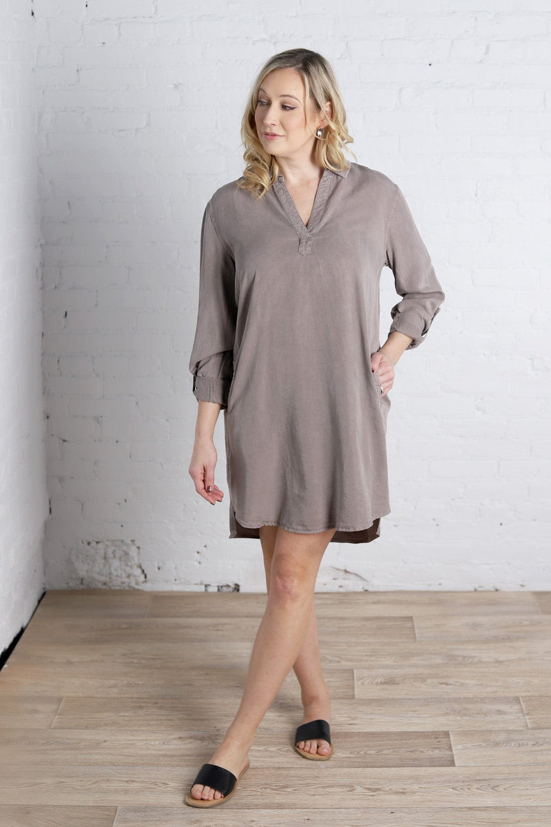 Juney Collared Tencel Shift Dress - Earth Grey – Gallery 512 Boutique