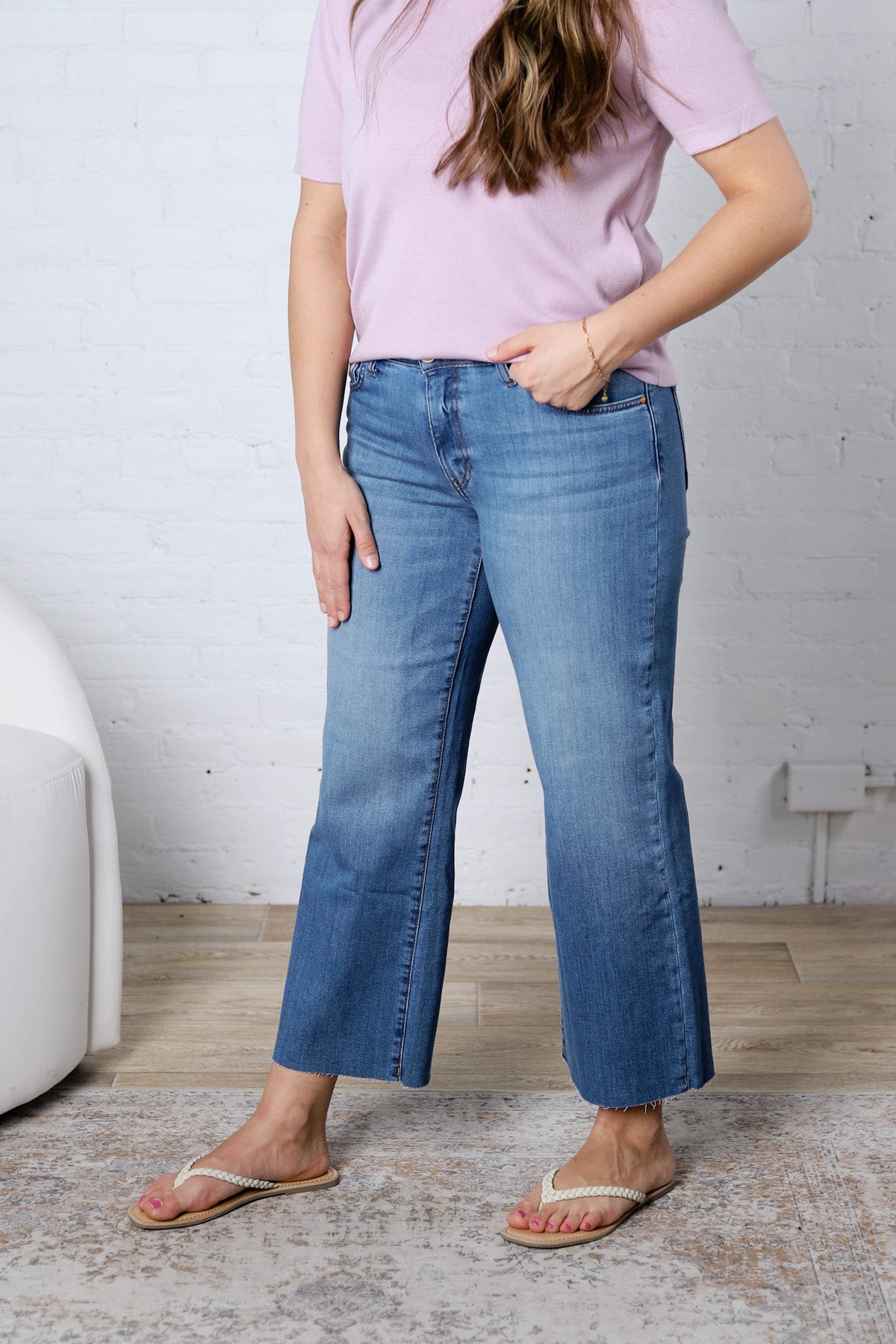 KUT Charlotte High Rise Wide Leg Raw Hem - Soaring Wash